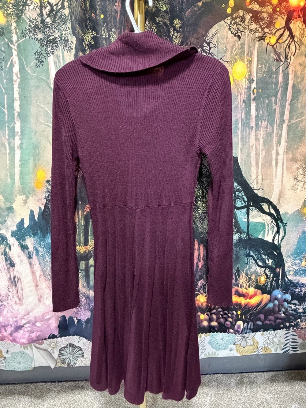 Calvin Klein Plum Cowl-Neck Long-Sleeve Knit Dress - Picture 8 of 9